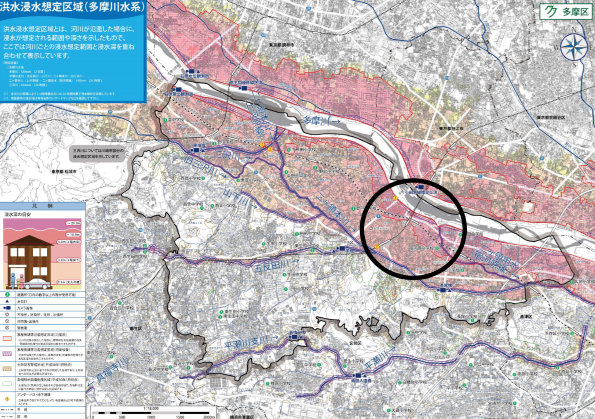 神奈川県川崎市多摩区の洪水ハザードマップ